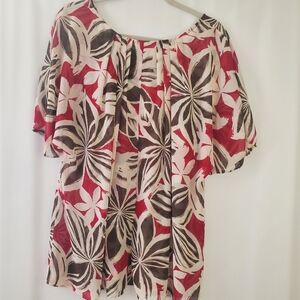 Madison Size 2X double layer flutter sleeve, adjustable tie scoop neck blouse